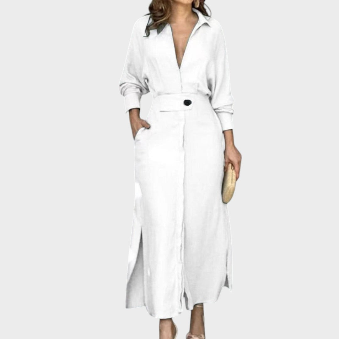 Jeanette | Vestido Largo de Lino Con Escote En V