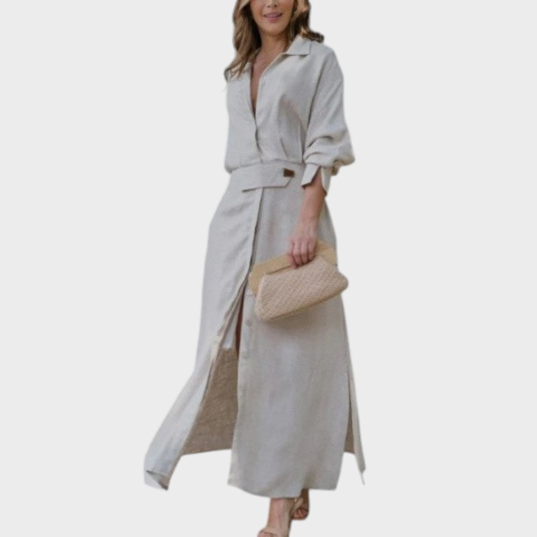 Jeanette | Vestido Largo de Lino Con Escote En V