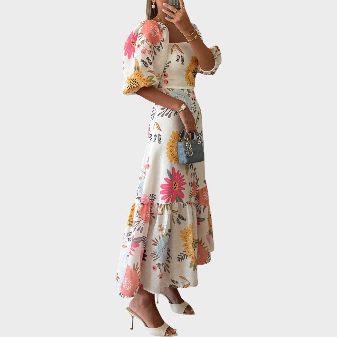 Teressa | Vestido Midi Con Mangas Abullonadas