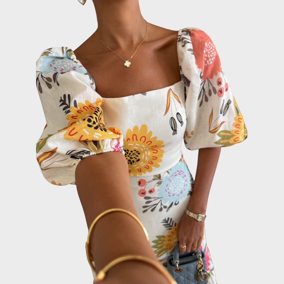 Teressa | Vestido Midi Con Mangas Abullonadas