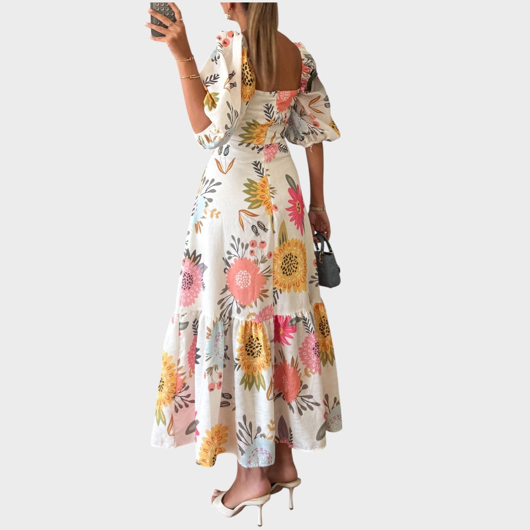 Teressa | Vestido Midi Con Mangas Abullonadas