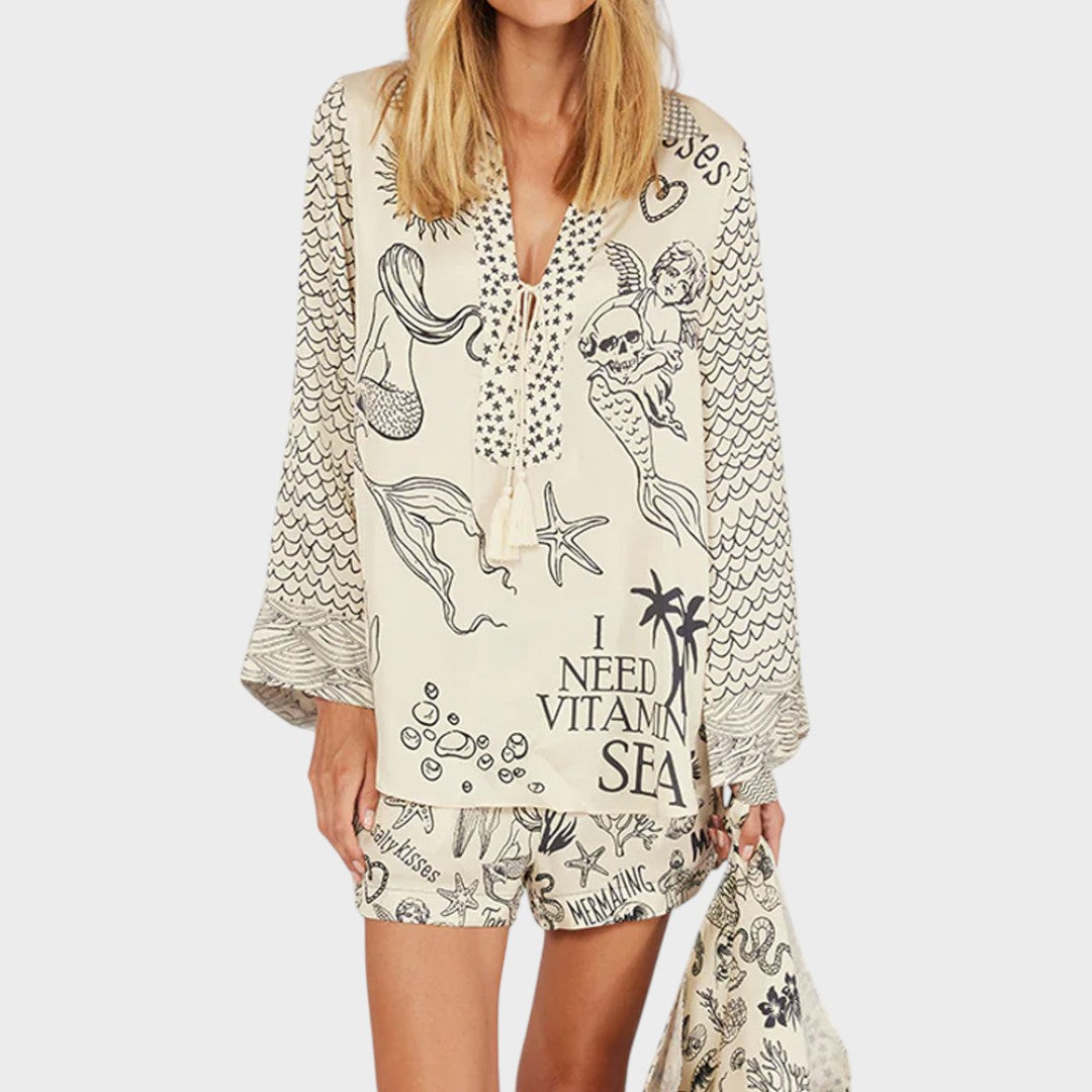 Arial | Conjunto de Camisa Y Pantalones Cortos Con Cullo En V