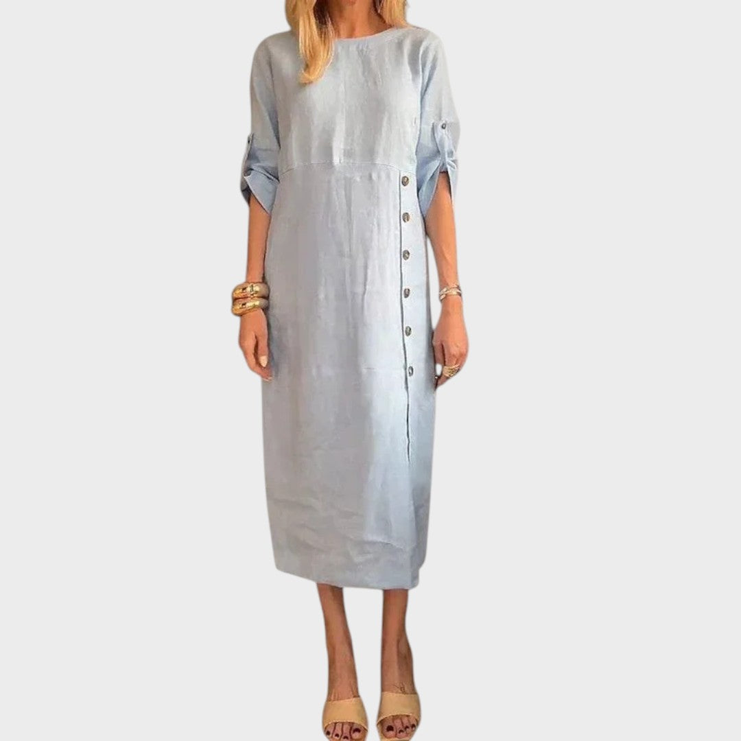 Adélia | Vestido De Algodón Y Lino Con Botones