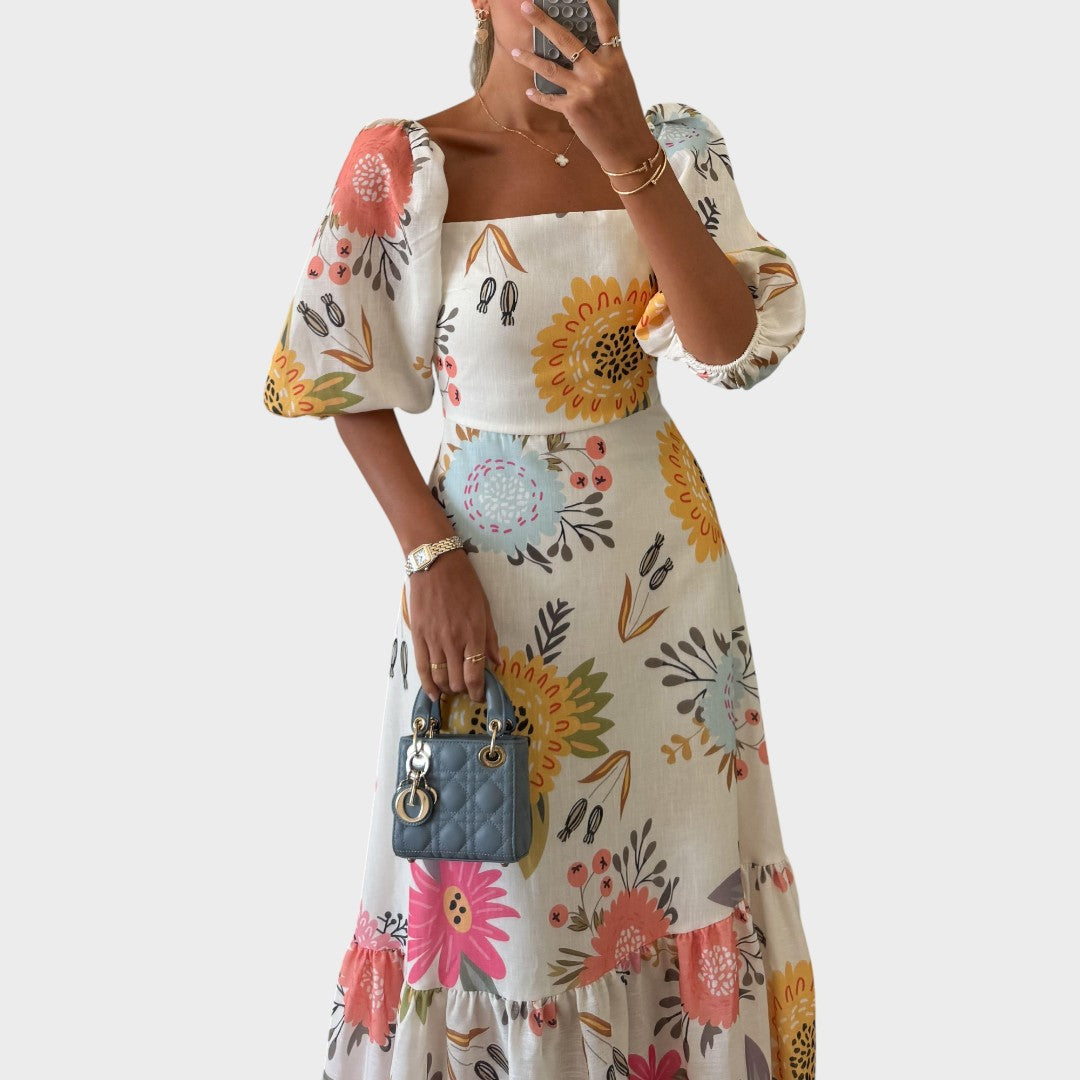 Teressa | Vestido Midi Con Mangas Abullonadas