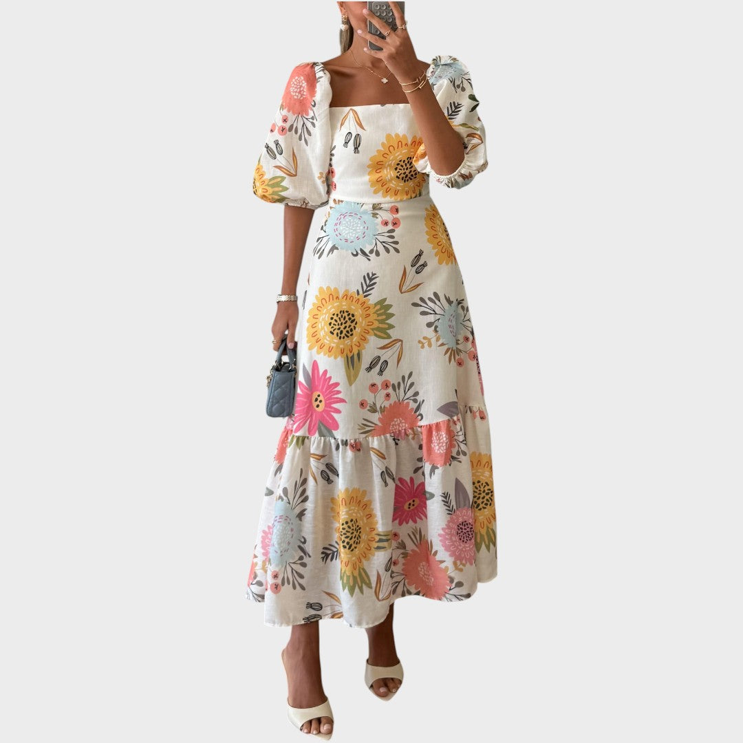 Teressa | Vestido Midi Con Mangas Abullonadas