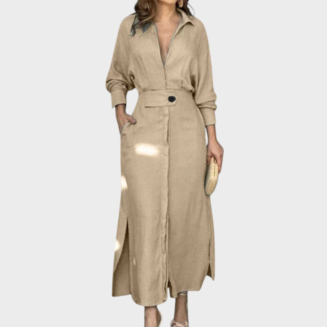 Jeanette | Vestido Largo de Lino Con Escote En V