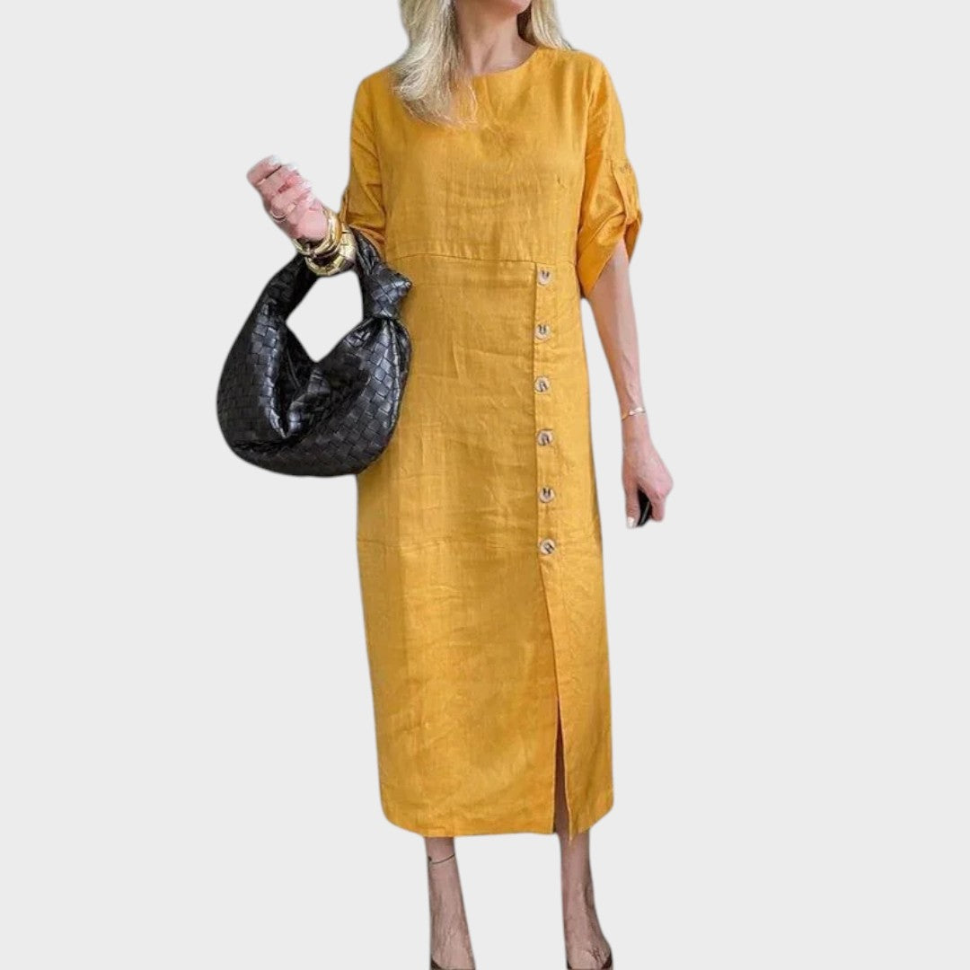 Adélia | Vestido De Algodón Y Lino Con Botones