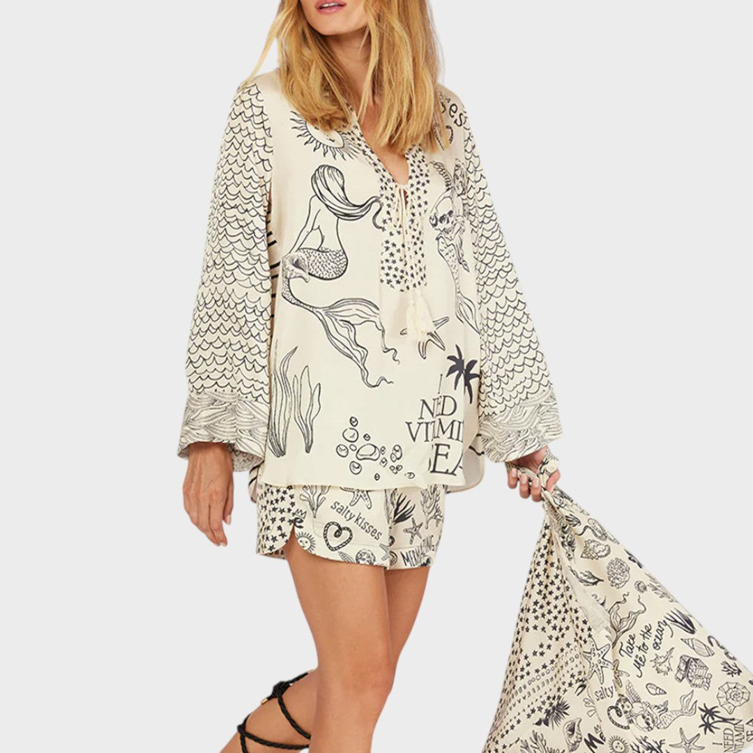 Arial | Conjunto de Camisa Y Pantalones Cortos Con Cullo En V