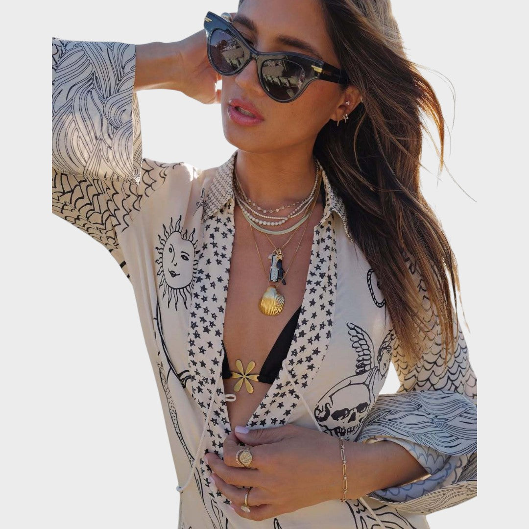 Arial | Conjunto de Camisa Y Pantalones Cortos Con Cullo En V