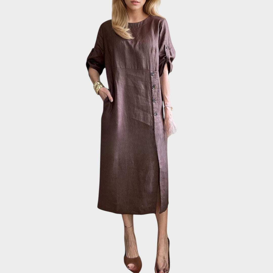 Adélia | Vestido De Algodón Y Lino Con Botones