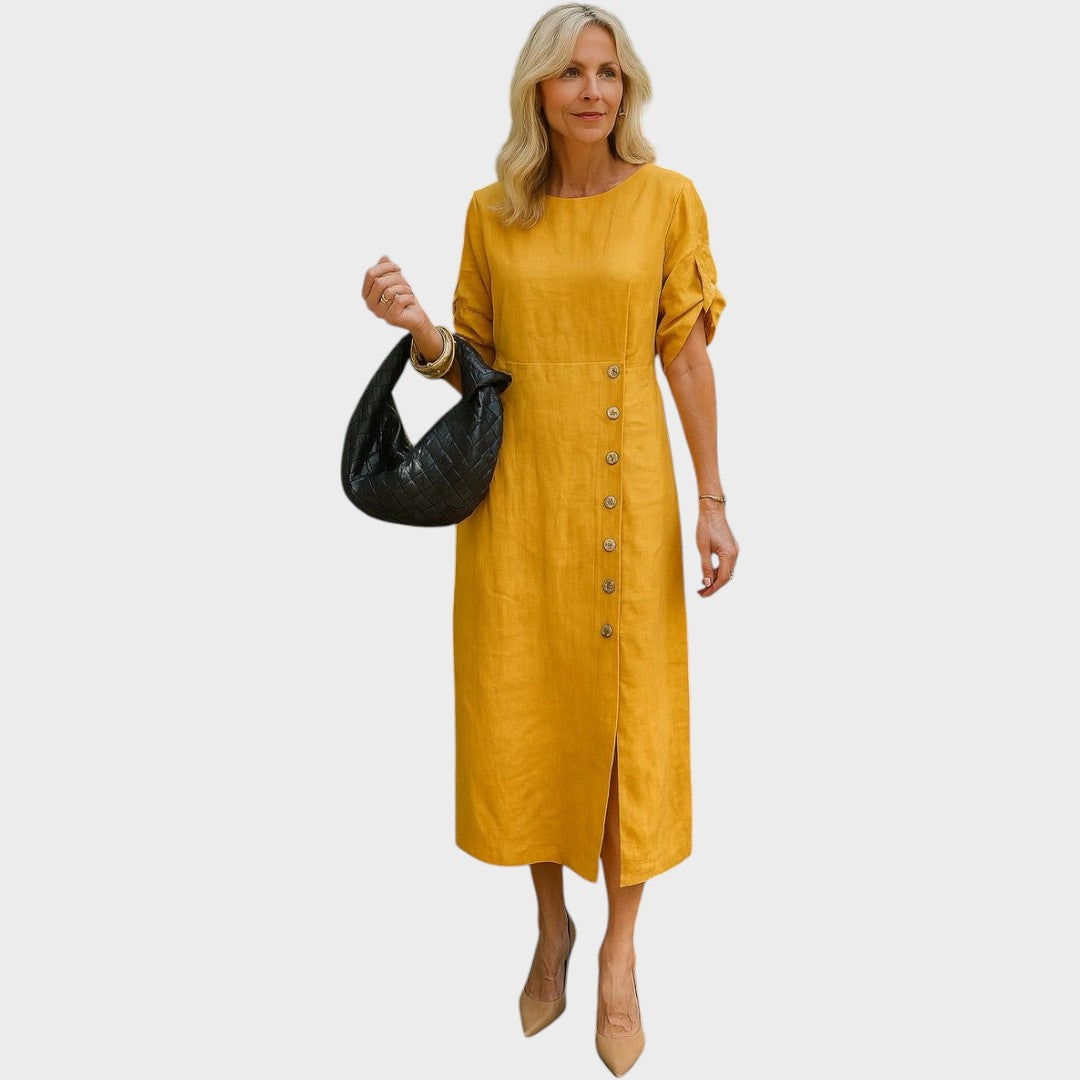 Adélia | Vestido De Algodón Y Lino Con Botones